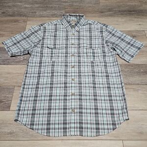 Duluth Trading Co. Plaid Short Sleeve Button Down Shirt Men's Large Tall Grey